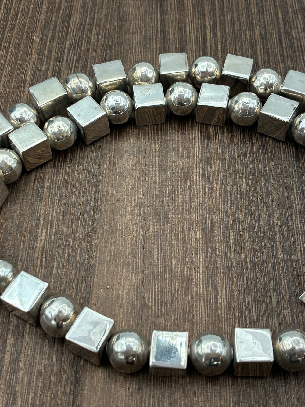 Heavy Modernist Taxco Sterling Silver Geometric Vintage Statement Necklace 24”